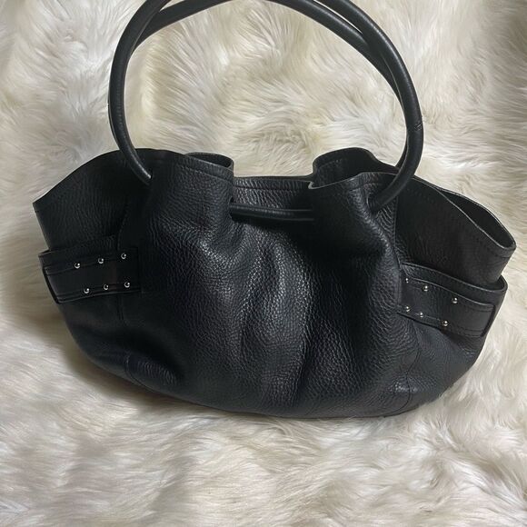Cole Haan Black Pebbled Leather Hobo medium shoulder bag silver tone accents - Picture 5 of 16